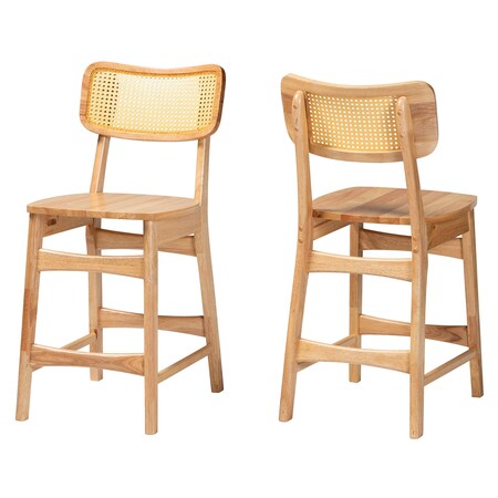 Baxton Studio Tadeo Mid-Century Modern Oak Brown Finished Wood and Rattan 2-Piece Counter Stool Set, PR 239-2PC-13421-ZORO